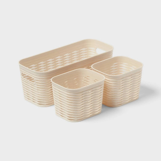 3pk Wave Assorted Decorative Basket Cream 5L Narrow 2c - Brightroom - Bellso
