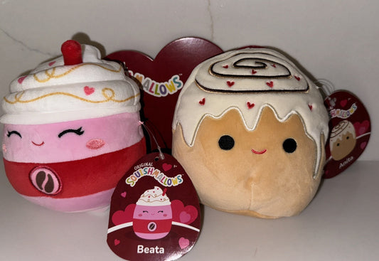 2-pack NEW, Squishmallow 5" BEATA and ANITA   Valentines PLUSH Original Pink Red - Bellso