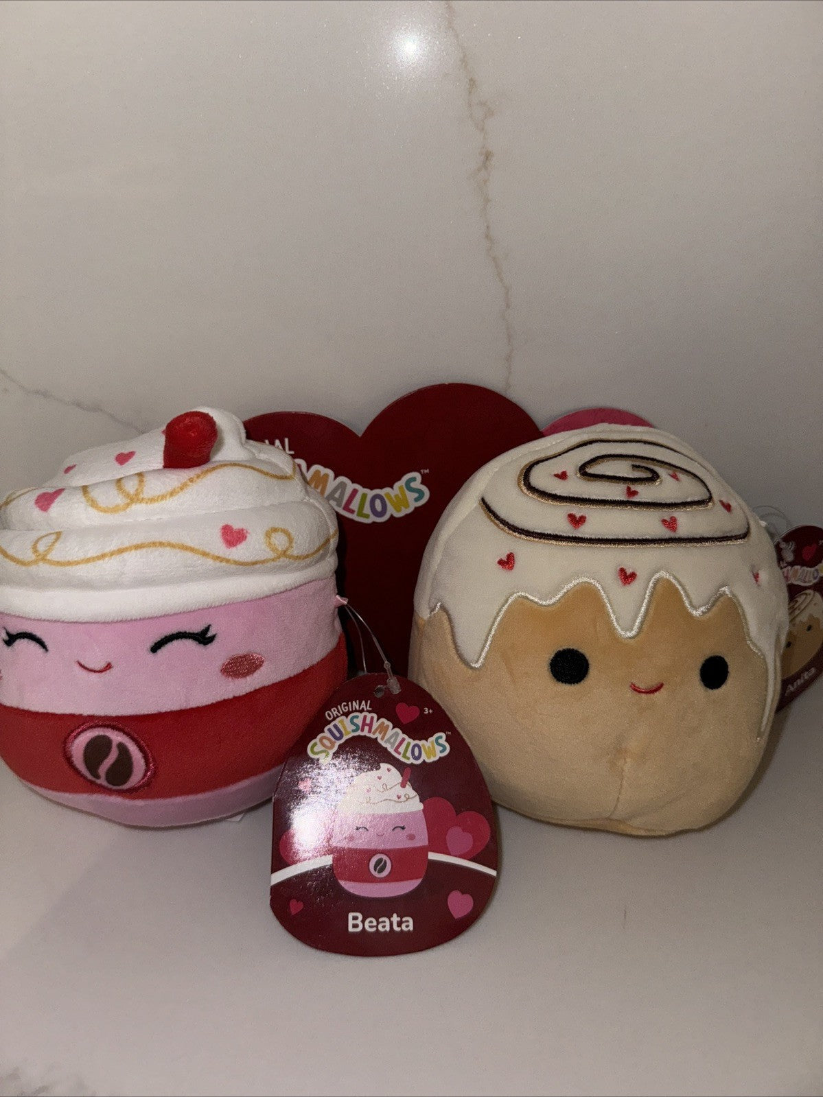 2-pack NEW, Squishmallow 5" BEATA and ANITA   Valentines PLUSH Original Pink Red - Bellso