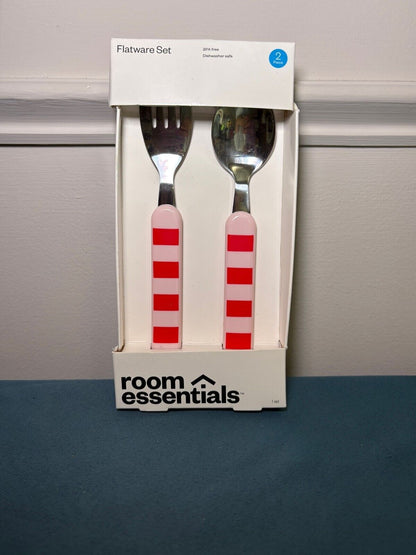 Target Room Essentials Kids Flatware Set  Pink and Red Stripes  2-Piece  NEW