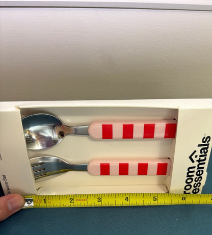 Target Room Essentials Kids Flatware Set  Pink and Red Stripes  2-Piece  NEW