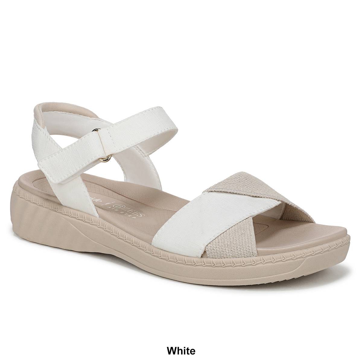 LifeStride Women's Lane Washable Open Round Toe Strappy Sandals - White Stretch Denim Fabric Size 9-1/2 M - Bellso