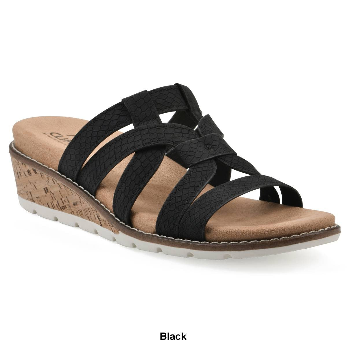 Cliffs by White Mountain Women's Tinisha Wedge Slip-on Sandals - White Embossed Size 8 - Bellso