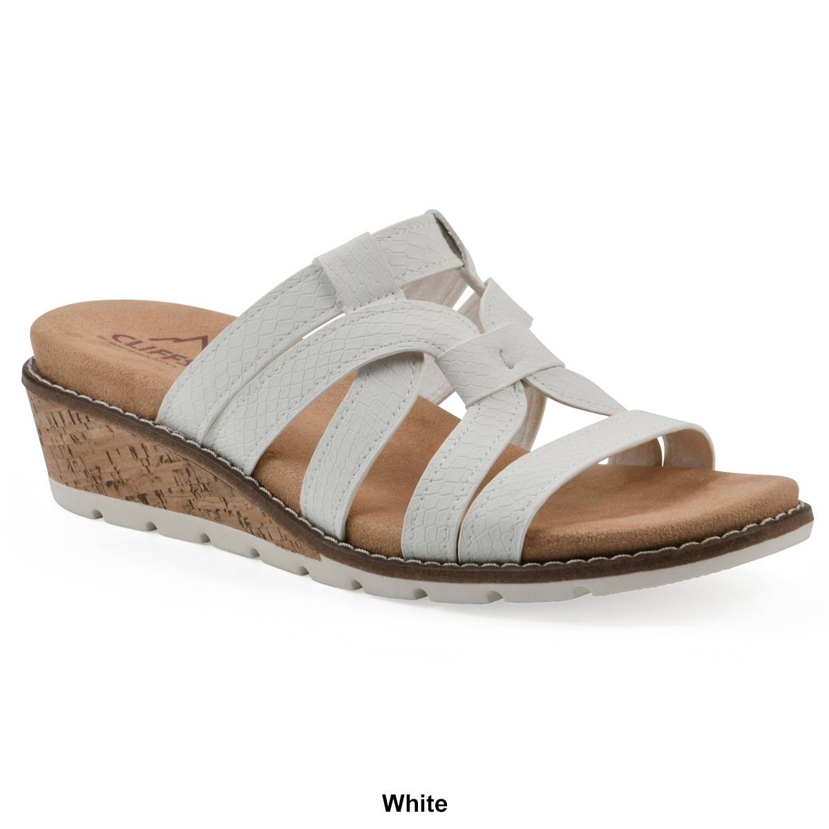 Cliffs by White Mountain Women's Tinisha Wedge Slip-on Sandals - White Embossed Size 8 - Bellso