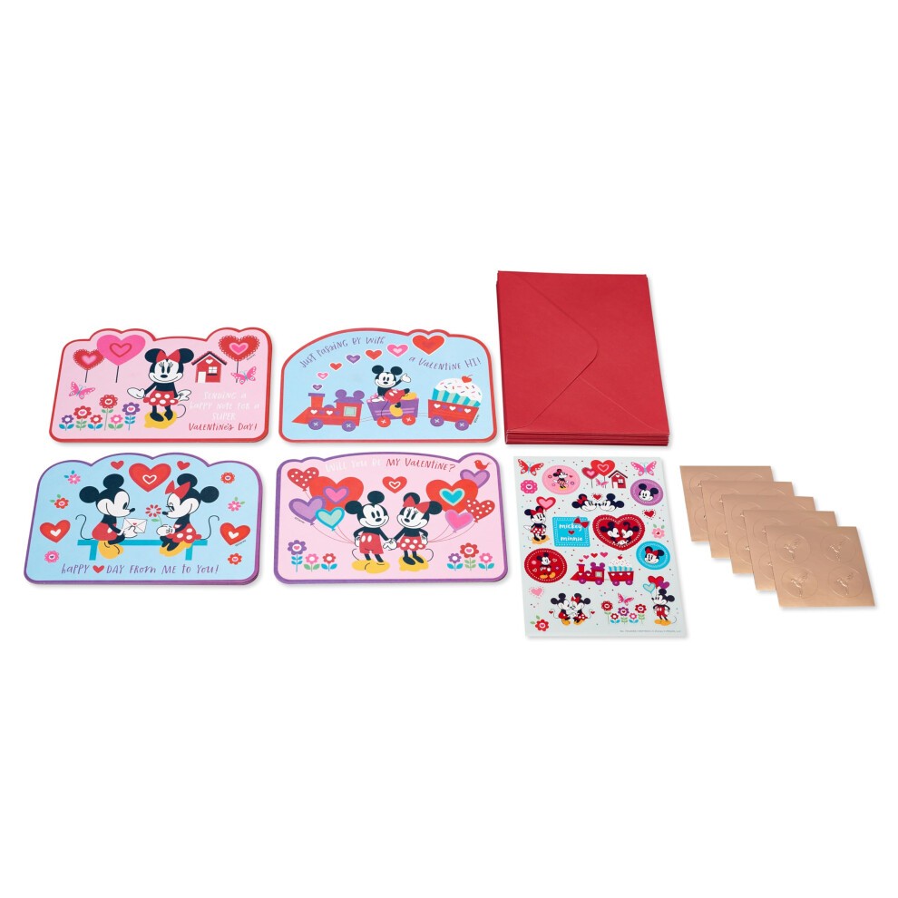 Papyrus Blank Valentines Day Cards (5x7) and Stickers for Kids School and Classroom Exchange  Mickey and Minnie (20-Count) - Bellso