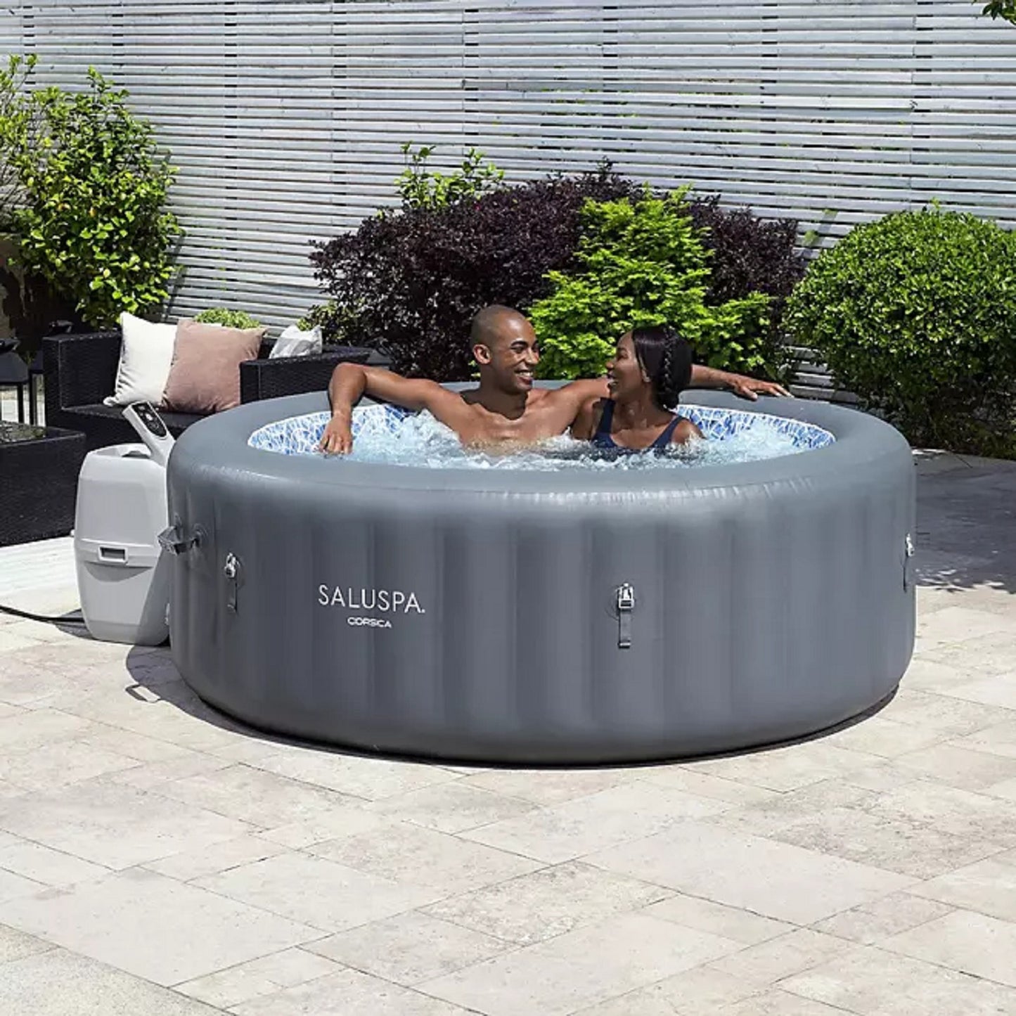 SaluSpa Corsica Energy-Saving Smart AirJet Inflatable Hot Tub, 77" X 28", Gray