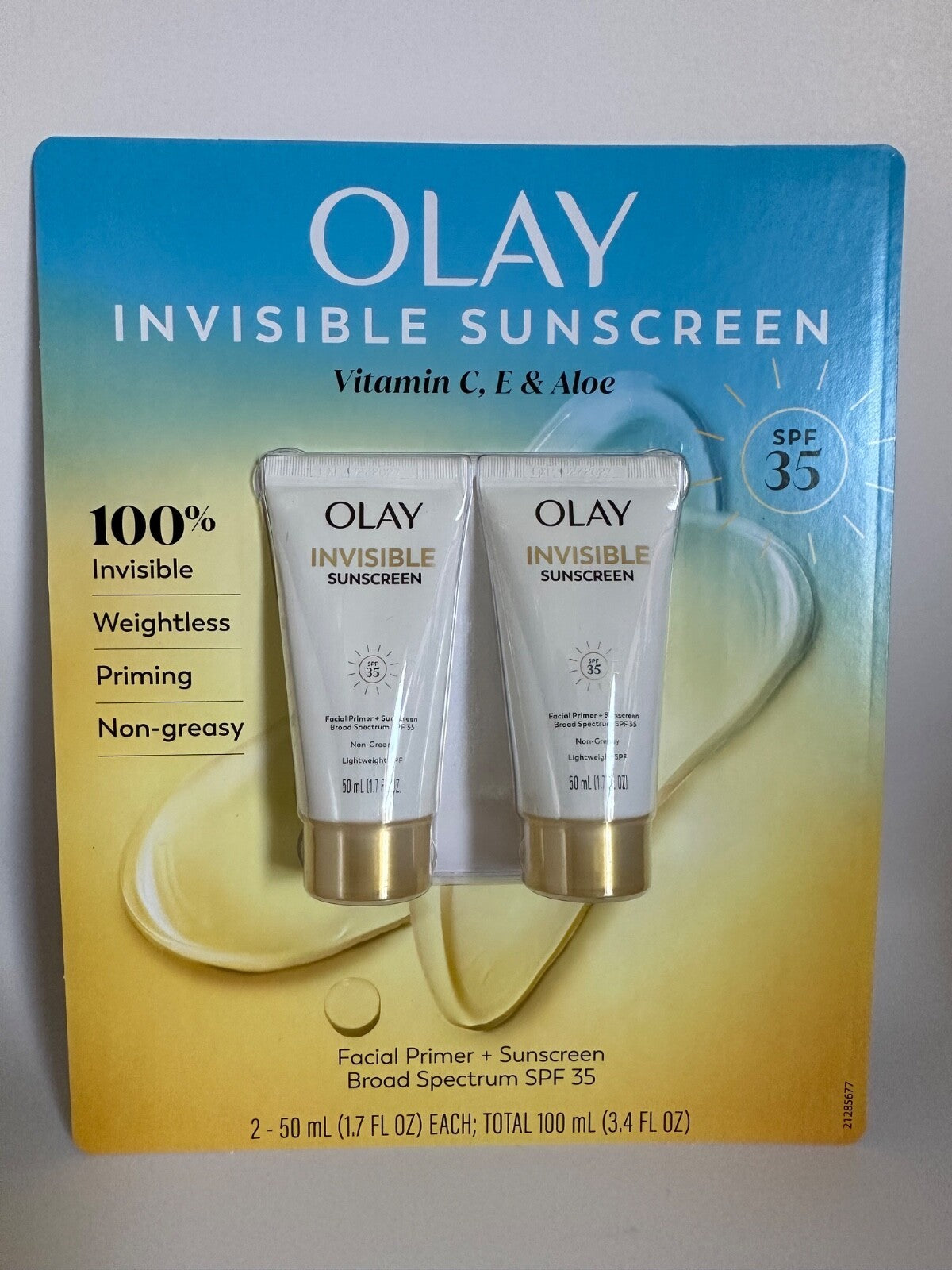 Olay Invisible Sunscreen, SPF 35 + Primer, 1.7 Fl. Oz., 2 Pk.
