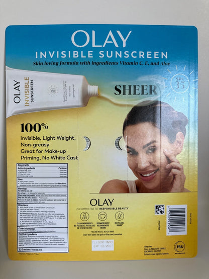 Olay Invisible Sunscreen, SPF 35 + Primer, 1.7 Fl. Oz., 2 Pk.