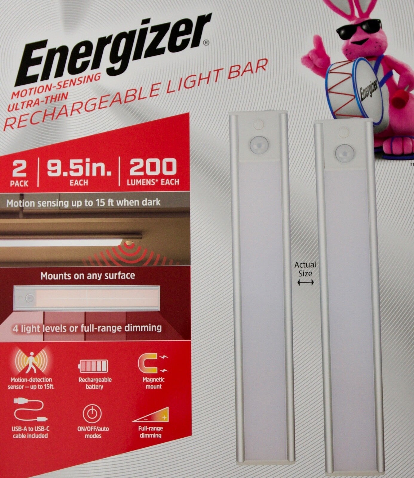 Energizer 9.5  Motion Sensing Magnetic LED Rechargeable Light Bar  2 Pack - Bellso