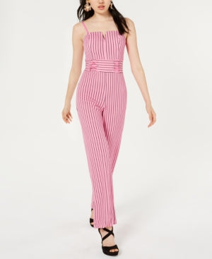 Material Girl Juniors' Lace-up Jumpsuit, Created for Macy's - Fuchsia Stripe - Bellso