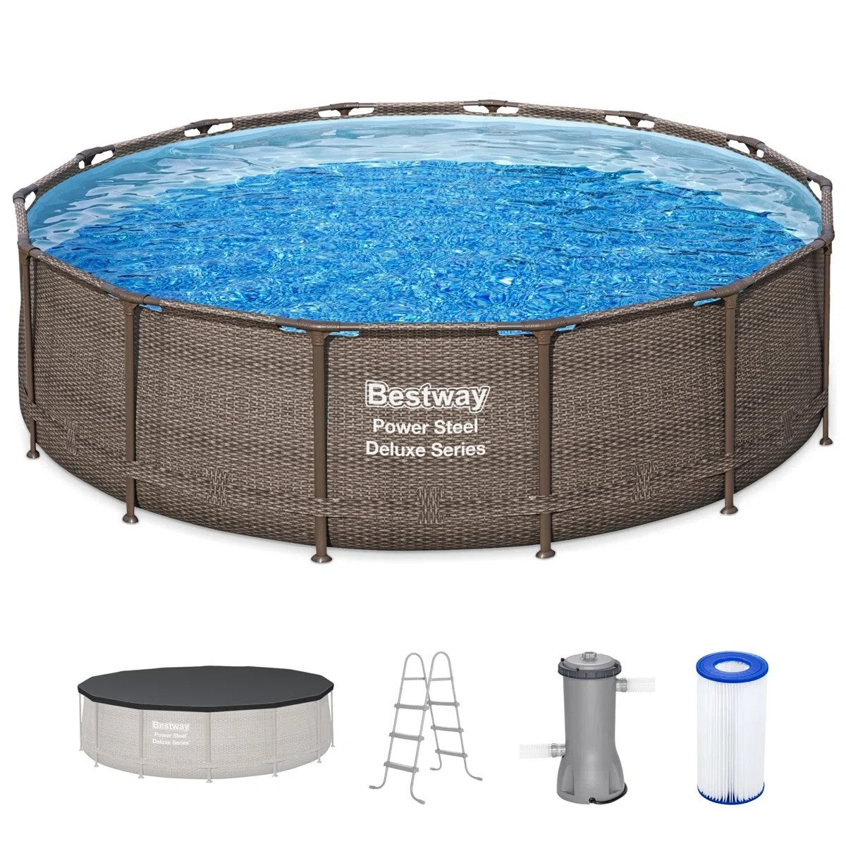 BESTWAY Large Above-Ground Swimming Pool Set 18' X 48" Ladder Filter Pump Cover - Bellso