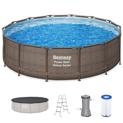 BESTWAY Large Above-Ground Swimming Pool Set 18' X 48" Ladder Filter Pump Cover - Bellso