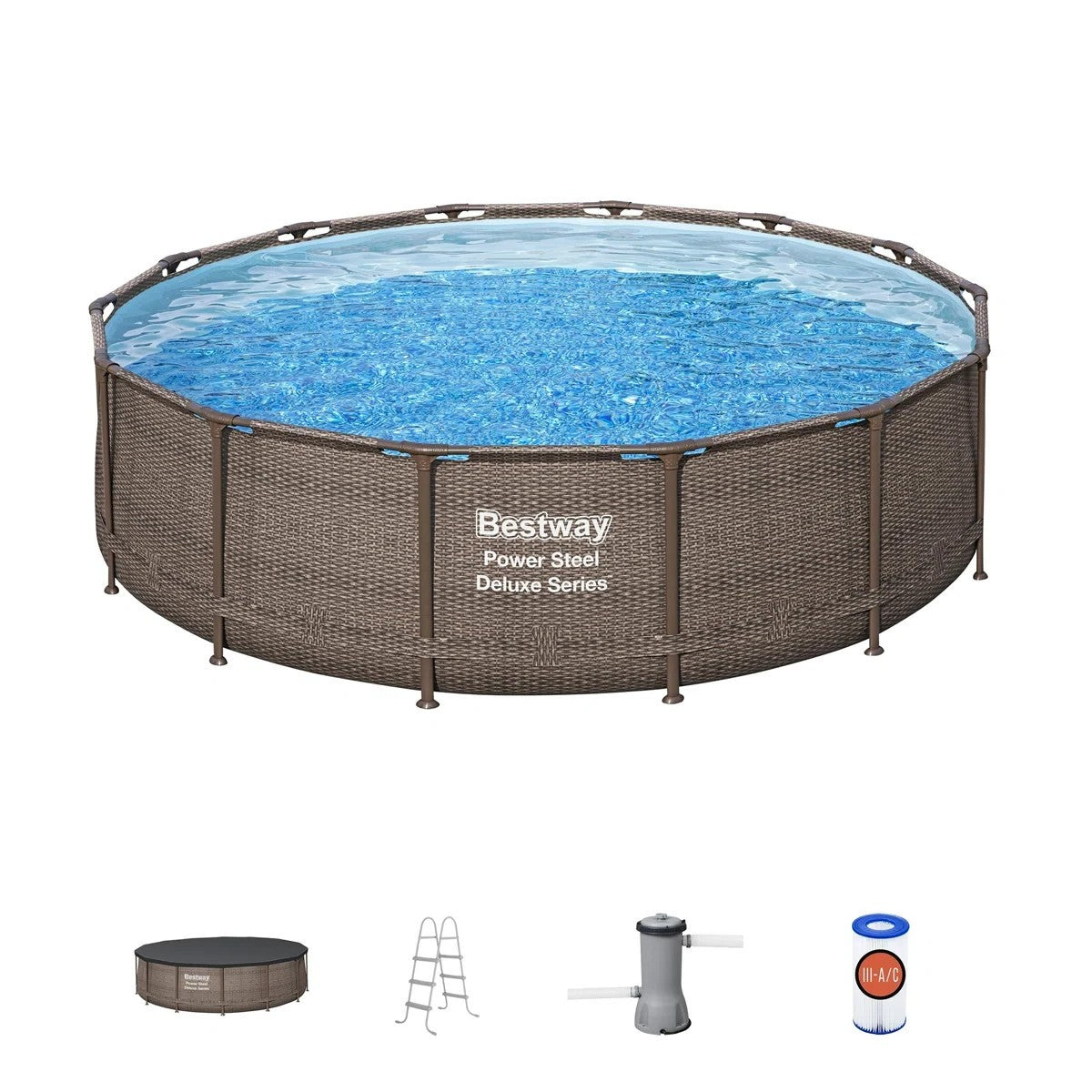 BESTWAY Large Above-Ground Swimming Pool Set 18' X 48" Ladder Filter Pump Cover - Bellso