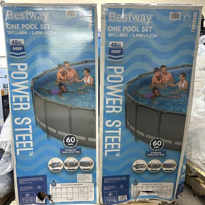 BESTWAY Large Above-Ground Swimming Pool Set 18' X 48" Ladder Filter Pump Cover - Bellso