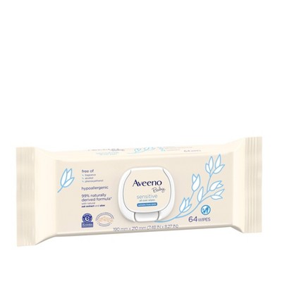 Aveeno Baby All Over Baby Wipes for Sensitive Skin with Oat and Aloe  Alcohol Free & Unscented  64 Ct - Bellso