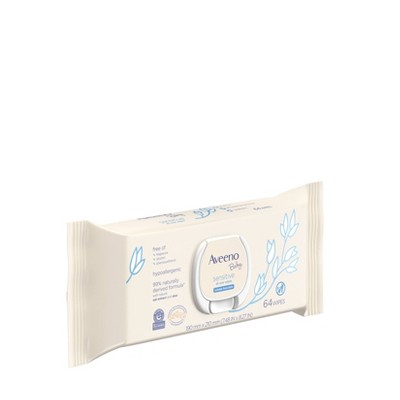 Aveeno Baby All Over Baby Wipes for Sensitive Skin with Oat and Aloe  Alcohol Free & Unscented  64 Ct - Bellso