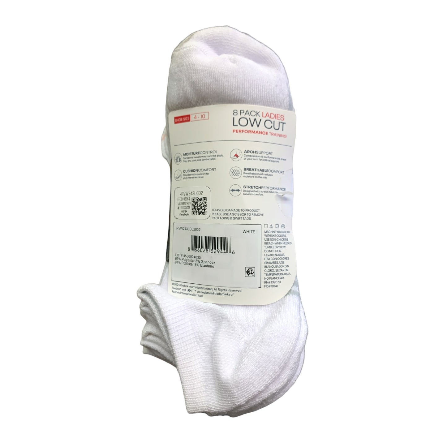 Reebok Ladies Soft Stretch Low Cut Performance Training Socks, 8 Pack