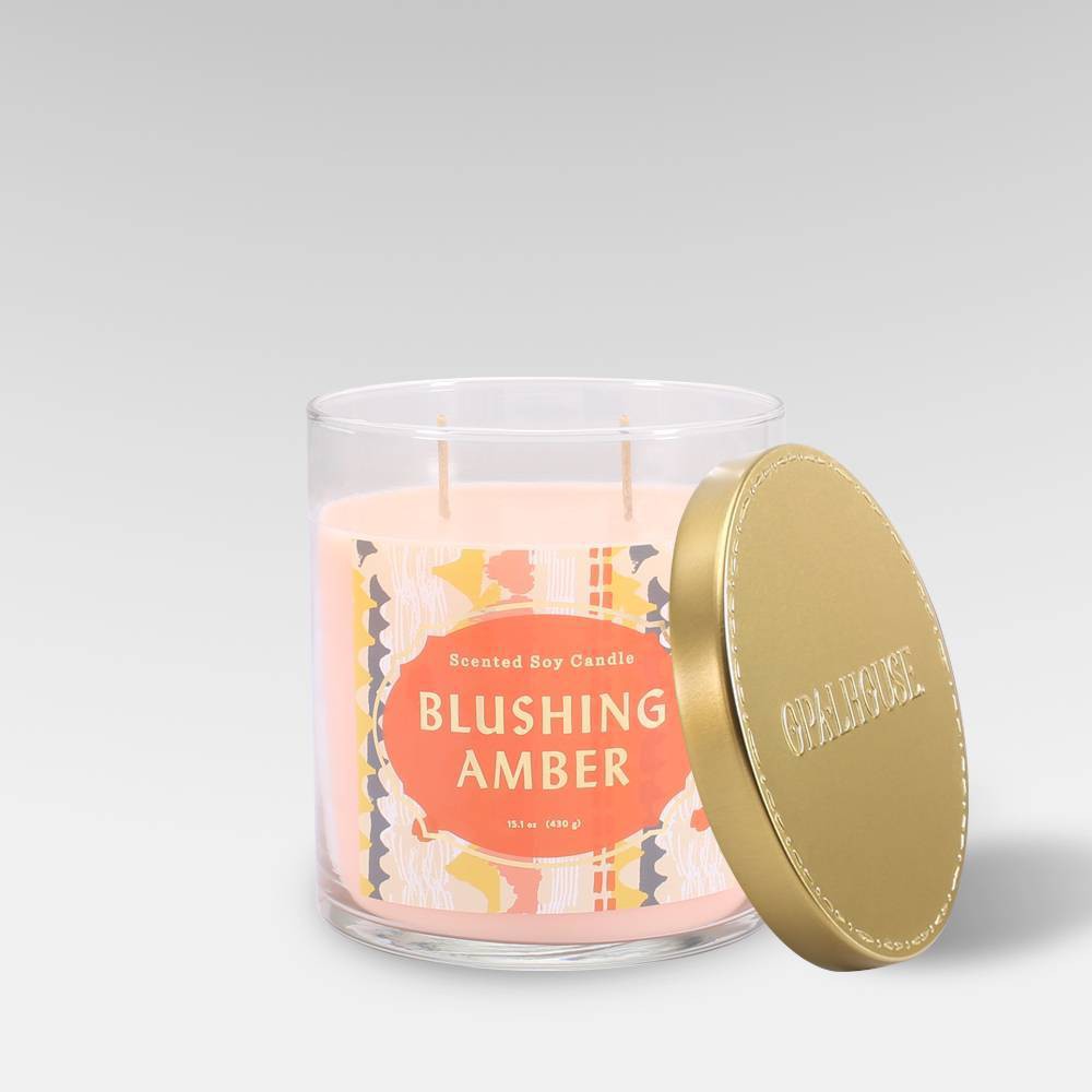 2-Wick Clear Glass Blushing Amber Lidded Jar Candle 15.1oz - Opalhouse™ - Bellso