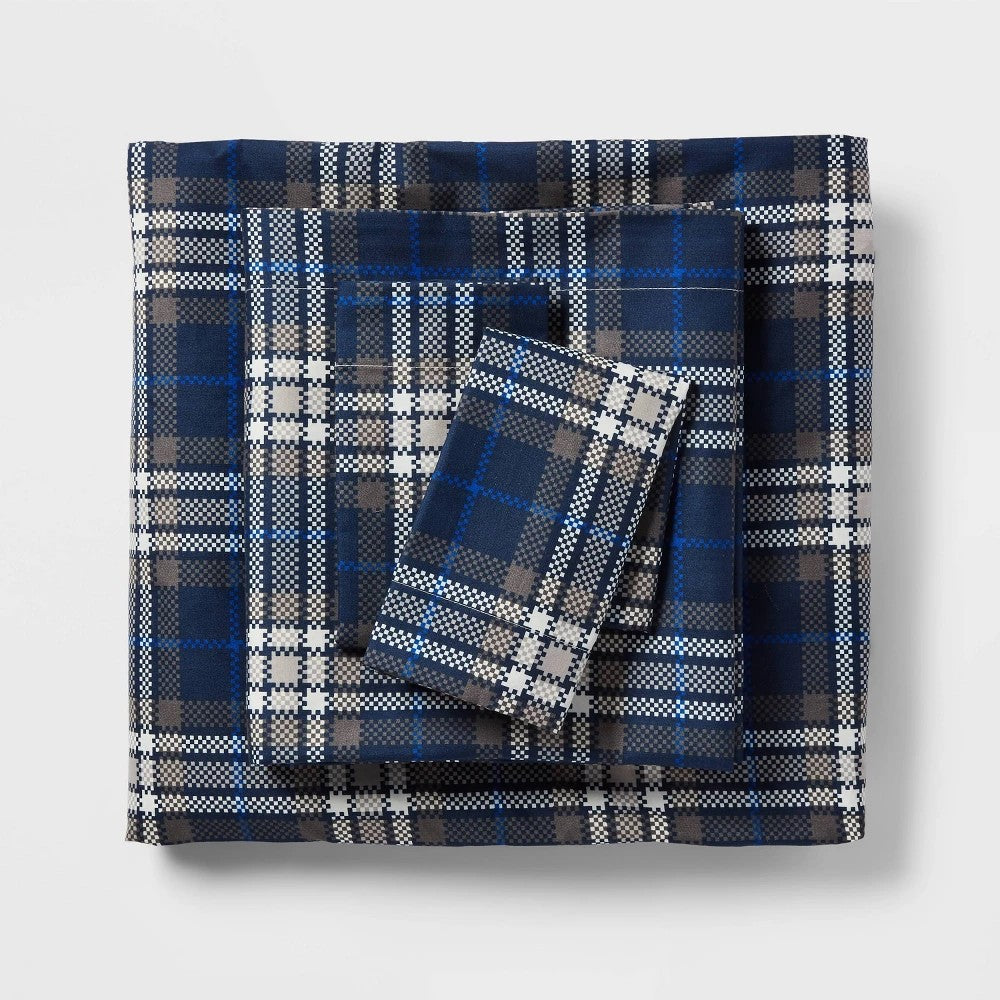 Twin/Twin Extra Long Microfiber Sheet Set Blue/Gen Plaid - Room Essentials™ - Bellso