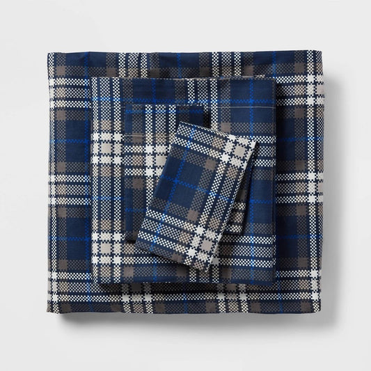 Twin/Twin Extra Long Microfiber Sheet Set Blue/Gen Plaid - Room Essentials™ - Bellso