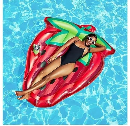 Member's Mark Inflatable Strawberry Pool Float, Red and Green, Swimming Pool Lounger - Bellso