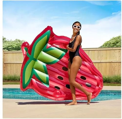Member's Mark Inflatable Strawberry Pool Float, Red and Green, Swimming Pool Lounger - Bellso