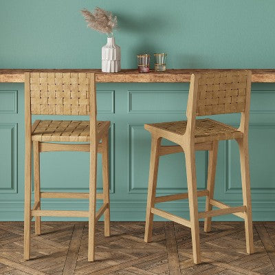 Ceylon Woven and Wood Barstool Natural - Threshold: Rubberwood Frame, 29" Seat Height - Bellso