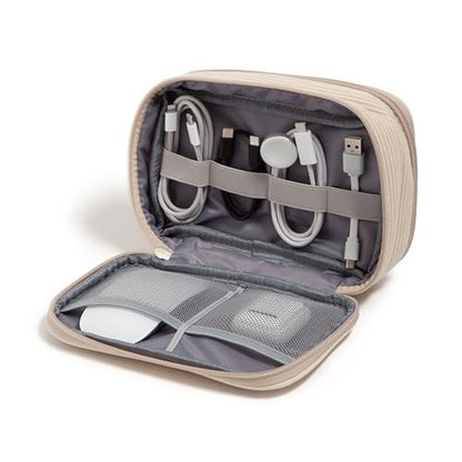 U Brands Dual Zip Corduroy Tech Organizer, 8" X 5.25" X 2.5", Sand Beige