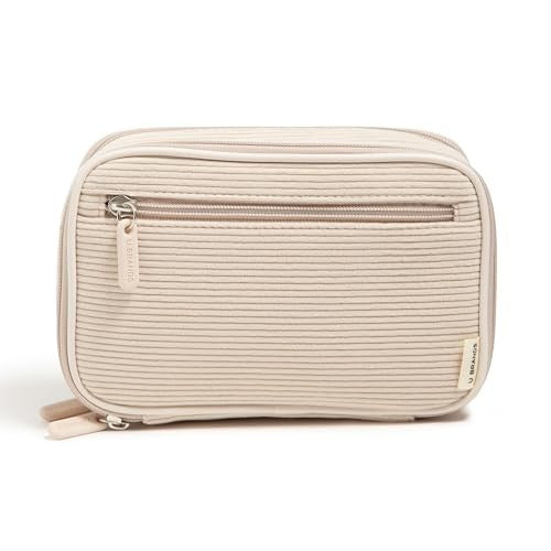 U Brands Dual Zip Corduroy Tech Organizer, 8" X 5.25" X 2.5", Sand Beige