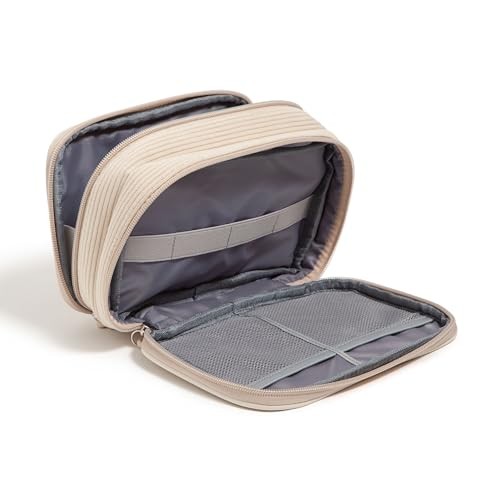 U Brands Dual Zip Corduroy Tech Organizer, 8" X 5.25" X 2.5", Sand Beige