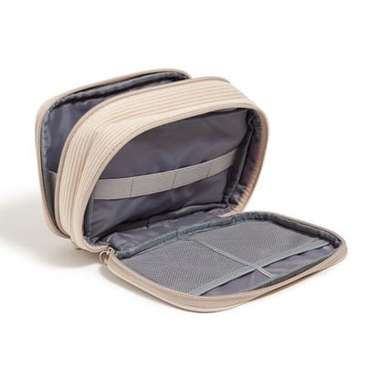 U Brands Dual Zip Corduroy Tech Organizer, 8" X 5.25" X 2.5", Sand Beige