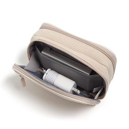 U Brands Dual Zip Corduroy Tech Organizer, 8" X 5.25" X 2.5", Sand Beige