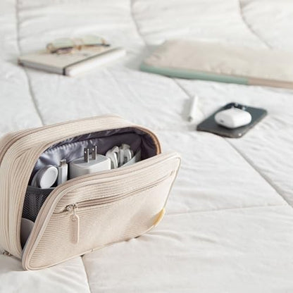 U Brands Dual Zip Corduroy Tech Organizer, 8" X 5.25" X 2.5", Sand Beige