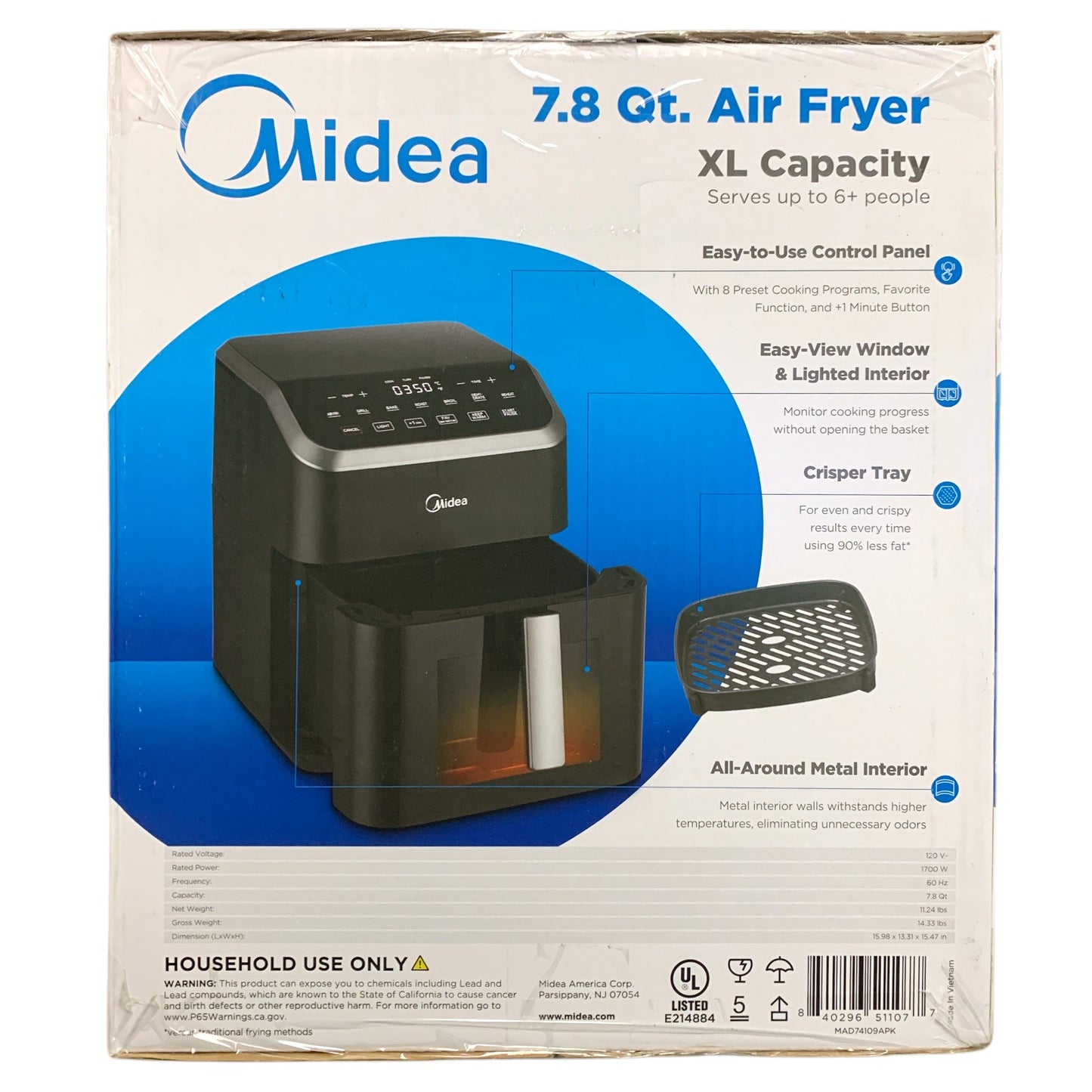 Midea HeatXpress 7.8 Qt. 8-in-1 XL Capacity Air Fryer Oven with Easy-View Window