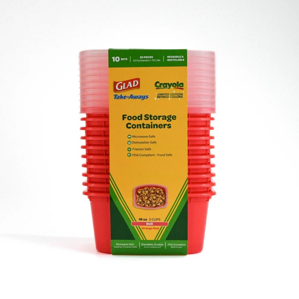 Glad Take-Aways Crayola Retired Colors 16oz/10pk Deli/Snack Food Storage Containers - Orange Red