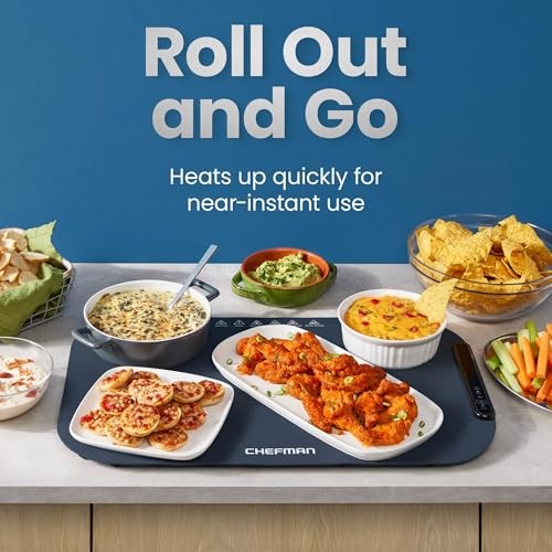 Chefman Roll N Go Food Warming Mat, Electric Warming Tray for Buffets, Parties, Holidays, 3 Temperature Settings, Easy-Clean Silicone Mat, Roll up - Bellso