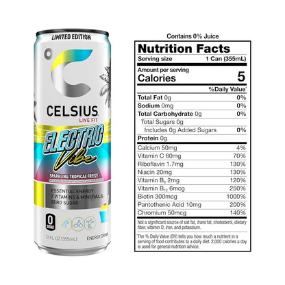 Celsius Sparkling Electric Vibe Energy Drink 12oz 12 Pack Functional Boost