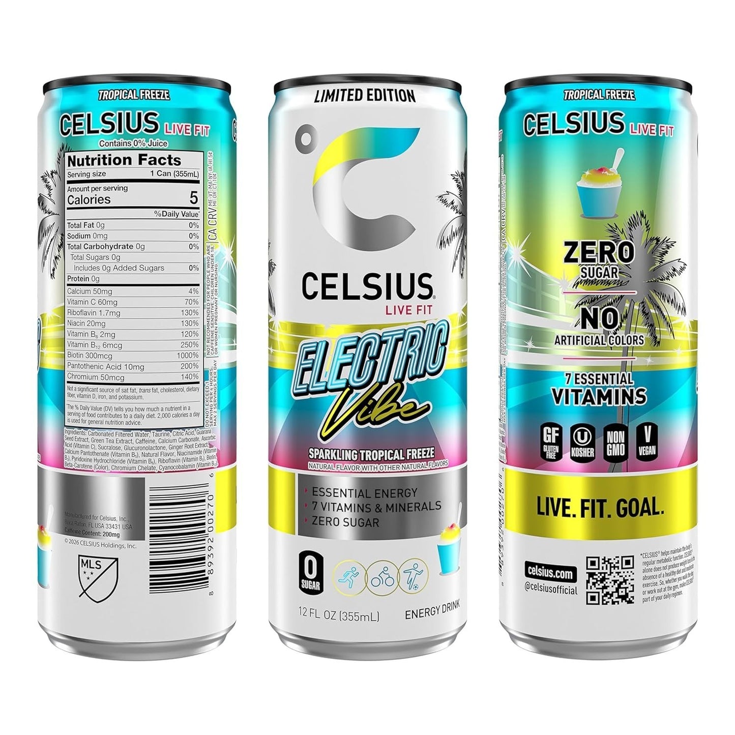 Celsius Sparkling Electric Vibe Energy Drink 12oz 12 Pack Functional Boost