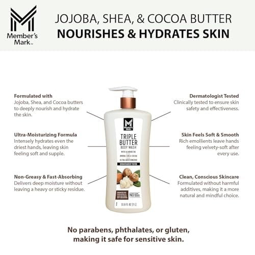 Member's Mark Triple Butter Body Wash, 67.6 Fluid Ounce