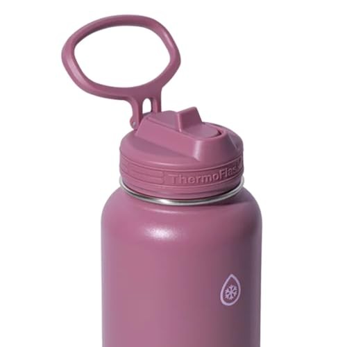 ThermoFlask Stainless Steel Water Bottle, 32 Oz, Double Wall Vacuum Insulated, Leakproof, 2-Pack (Black/Pink)