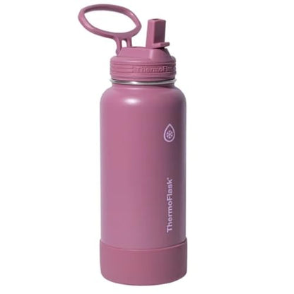 ThermoFlask Stainless Steel Water Bottle, 32 Oz, Double Wall Vacuum Insulated, Leakproof, 2-Pack (Black/Pink)