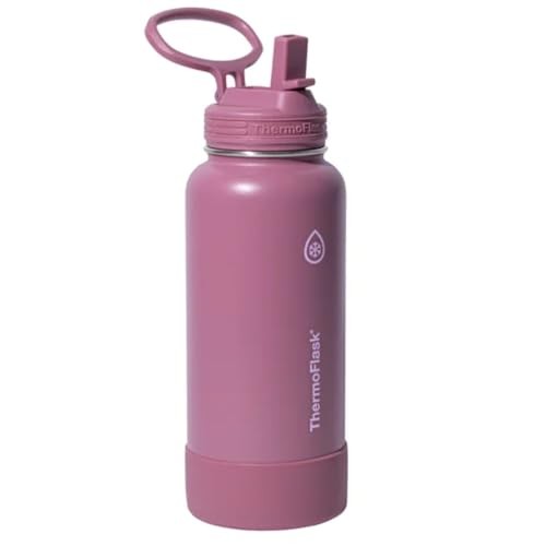 ThermoFlask Stainless Steel Water Bottle, 32 Oz, Double Wall Vacuum Insulated, Leakproof, 2-Pack (Black/Pink)