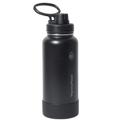 ThermoFlask Stainless Steel Water Bottle, 32 Oz, Double Wall Vacuum Insulated, Leakproof, 2-Pack (Black/Pink)