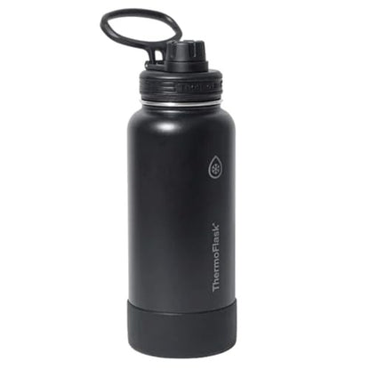 ThermoFlask Stainless Steel Water Bottle, 32 Oz, Double Wall Vacuum Insulated, Leakproof, 2-Pack (Black/Pink)