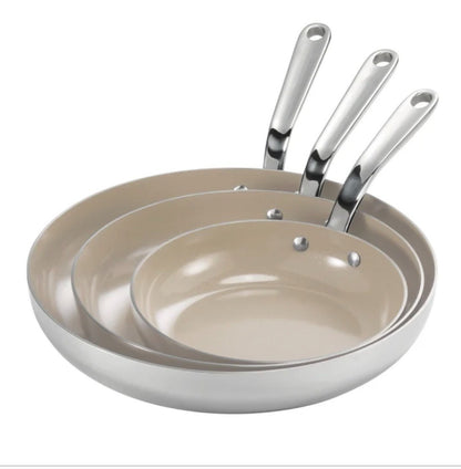 Tramontina, 3-Piece Tri-Ply Clad Stainless Steel Ceramic Nonstick Fry Pan Set