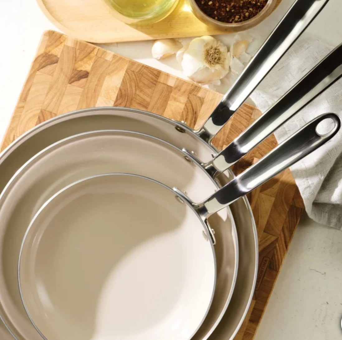 Tramontina, 3-Piece Tri-Ply Clad Stainless Steel Ceramic Nonstick Fry Pan Set