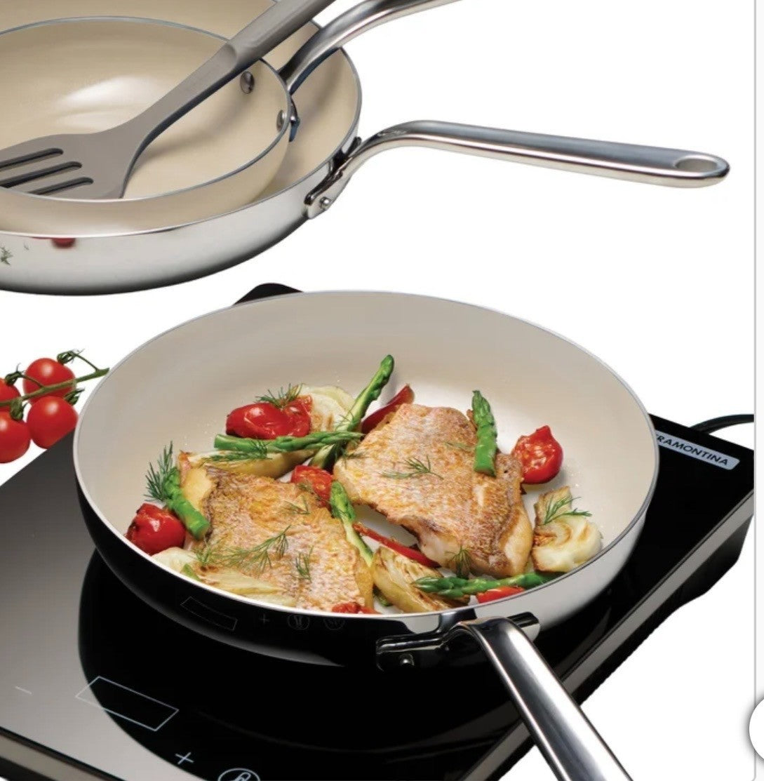 Tramontina, 3-Piece Tri-Ply Clad Stainless Steel Ceramic Nonstick Fry Pan Set
