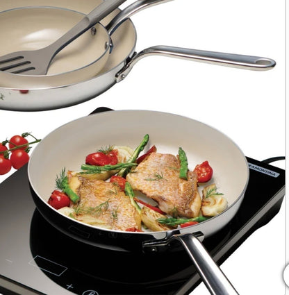 Tramontina, 3-Piece Tri-Ply Clad Stainless Steel Ceramic Nonstick Fry Pan Set