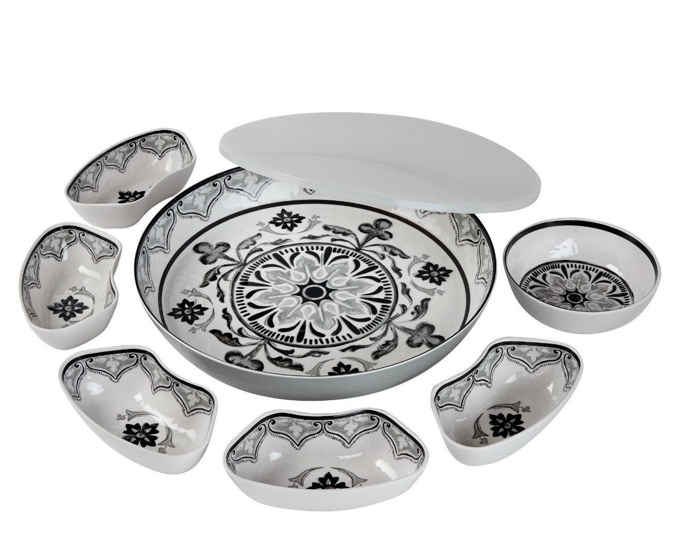 Pandex, 7  Pc  Melamine Dip Tray Divided Snack Food Container Lazy Susan W Cover