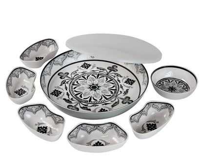 Pandex, 7  Pc  Melamine Dip Tray Divided Snack Food Container Lazy Susan W Cover